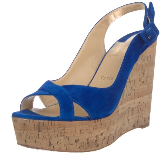 Christian Louboutin Suede Blue Wedges - Picture 1 of 9